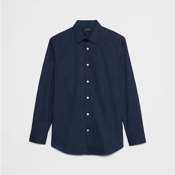 Banana Republic Mens M Supima Cotton Camden Fit Navy White Polka-dot Button Down - Picture 4 of 9